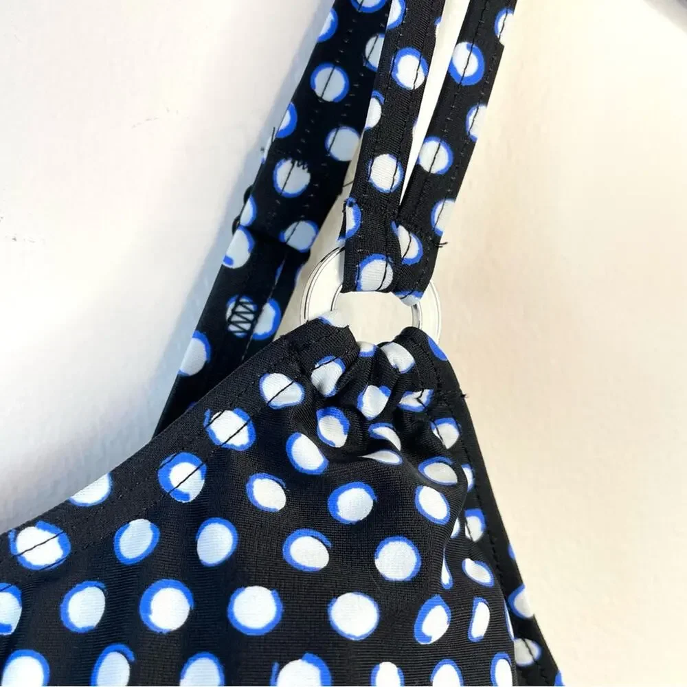 Croft & Barrow Black Blue White Dot Tankini Swim Swimsuit Top Ruched 24W 24 new
